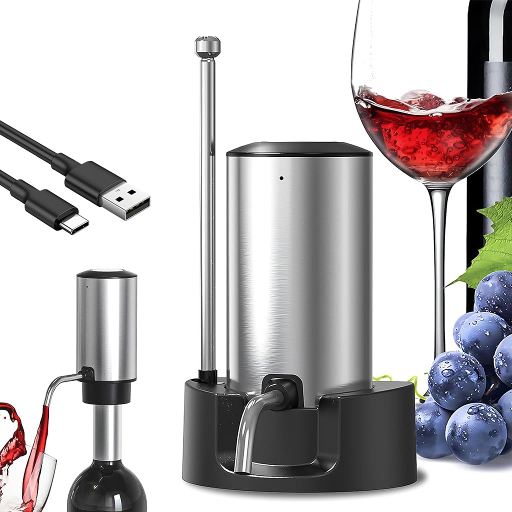 HASTHIP Electric Wine Aerator Pourer Automatic Wine Dispenser Pump with Retractable Stainless Steel Pipe & Storage Stand Base One-Touch Button Control Instant Oxidation Smart Wine Aerator Decanter HASTHIP Electric Wine Aerator Pourer Automatic Wine Dispenser Pump with Retractable Stainless Steel Pipe & Storage Stand Base One-Touch Button Control Instant Oxidation Smart Wine Aerator Decanter